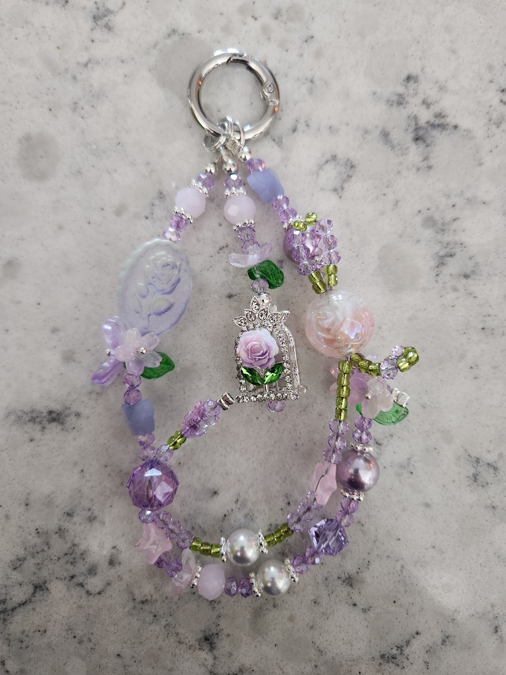 Lavender Rose Beaded Keychain